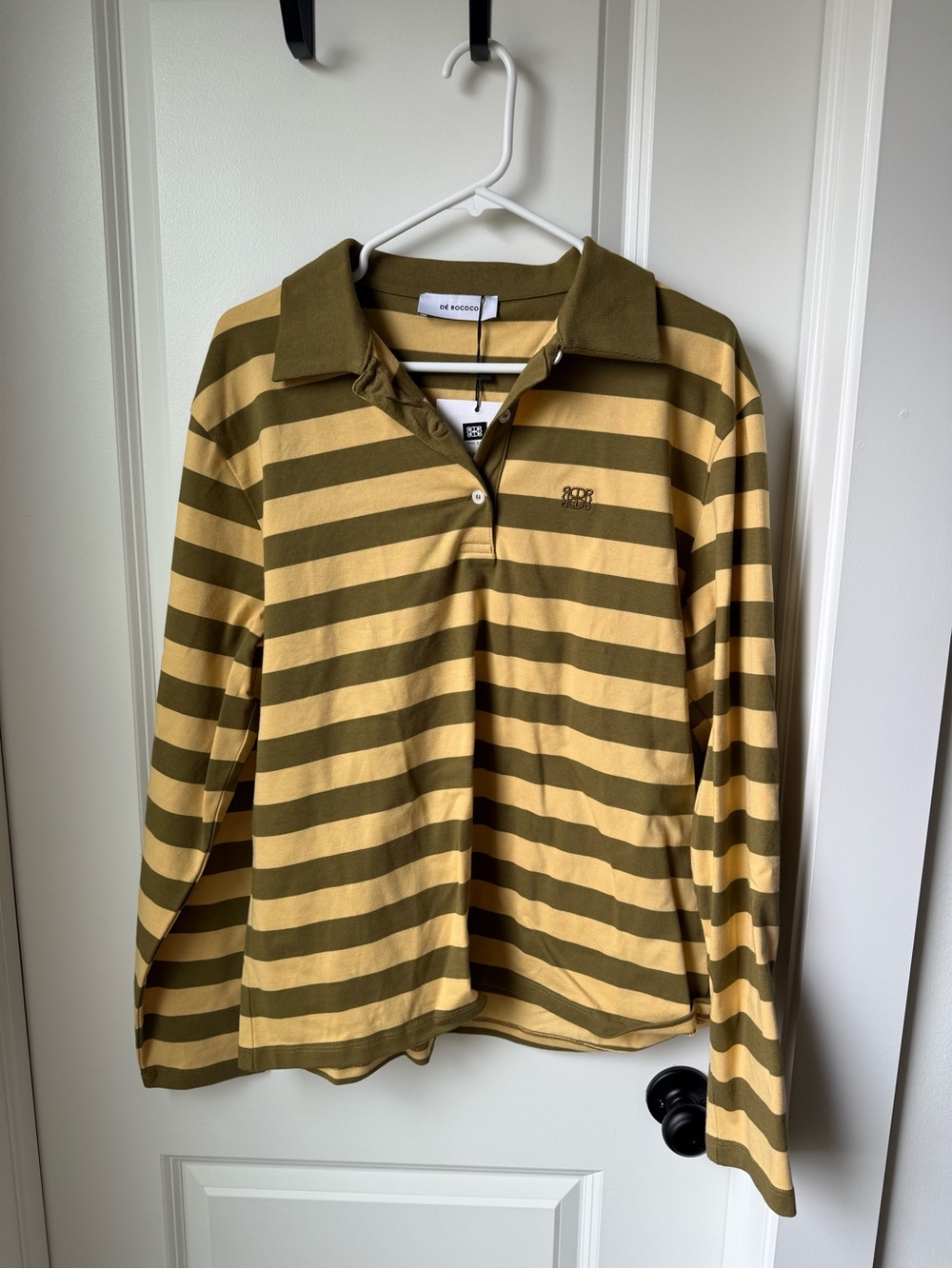 Striped Olive & Mustard Long Sleeve Rugby Polo